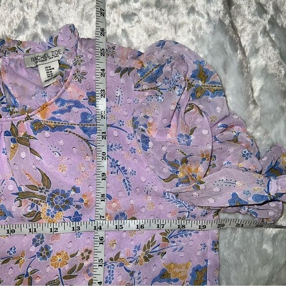 Rachel Zoe Purple Floral Ruffle High Neck Dot Textured Blouse size M - Picture 5 of 7